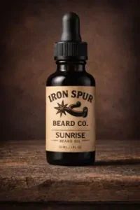 sunrise beard oil, iron spur beard company, orange, cedarwood, amyris